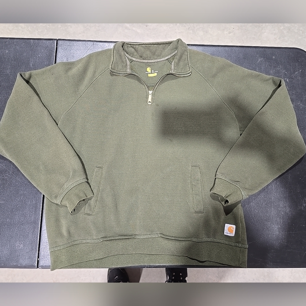 Carhartt 1/4 Zip Midweight Sweatshirt Men XL Long Sleeve Pocket Green K503